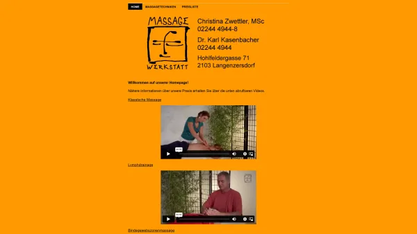 Website Screenshot: Massagewerkstatt Christina Zwettler und Dr. Karl Kasenbacher - Massage-Werkstatt | Christina Zwettler, Dr. Karl Kasenbacher - Date: 2023-06-14 10:43:44