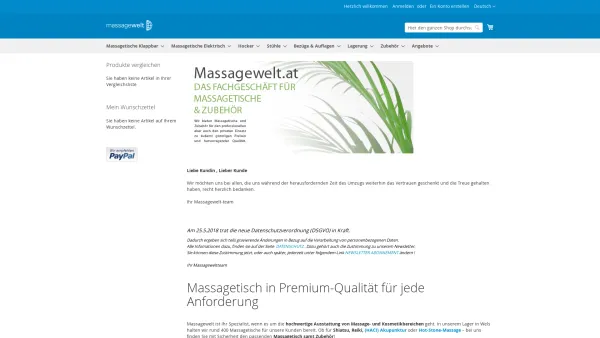 Website Screenshot: MASSAGEWELT Massagetische und Zubehör Massagestühle - Ein Massagetisch nach Ihren Vorstellungen | Massagewelt - Massagewelt.at - Date: 2023-06-14 10:37:24
