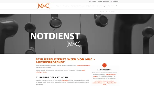 Website Screenshot: Schlüsseldienst Wien - Schlüsseldienst Wien M&C 24/7 Notdienst - Aufsperrdienst - Date: 2023-06-26 10:26:33