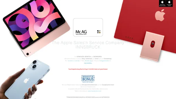 Website Screenshot: Mc AG Achleitner GmbH - Apple :: MCAG - Achleitner GmbH :: Apple Händler :: Apple Autorisierter Service Provider :: Innsbruck - Date: 2023-06-15 16:02:34
