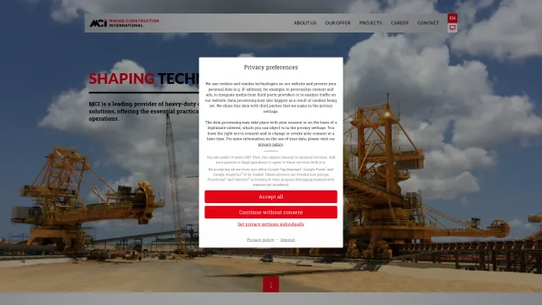 Website Screenshot: MCI Mining Construction International GmbH - Mining Construction International - Open-Pit Mining Technology Equipment - Date: 2023-06-14 10:43:47