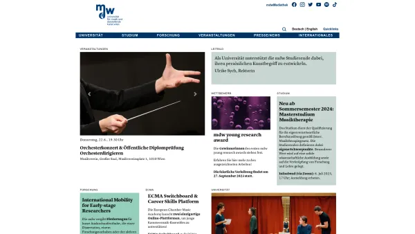Website Screenshot: Institut Universität für Musik und darstellende Kunst Wien - Home | mdw - Universität für Musik und darstellende Kunst Wien - Date: 2023-06-23 12:06:49