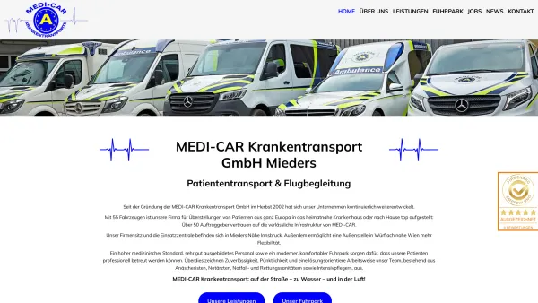 Website Screenshot: Medi-Car Krankentransporte europaweit sicher und komfortabel - MEDI-CAR Krankentransport GmbH | Patiententransport, Flugbegleitung | Mieders - Date: 2023-06-23 12:06:49