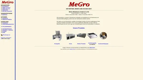 Website Screenshot: MeGro Metallwaren GmbH & Co KG - MEGRO A-4407 Steyr Österreich - Großküchengeräte Herde - Date: 2023-06-15 16:02:34