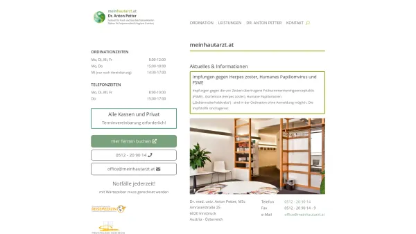 Website Screenshot: Petter Anton Dr. med. MeinHautarzt.at - Hautarzt in Innsbruck - Alle Kassen - Date: 2023-06-23 12:06:55