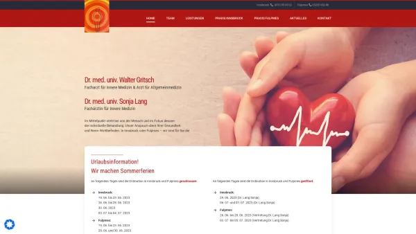 Website Screenshot: Dr. Gritsch Walter Facharzt für innere Medizin - Ihr Internist in Innsbruck und Fulpmes - Dr. Gritsch & Dr. Lang - Date: 2023-06-23 12:06:55