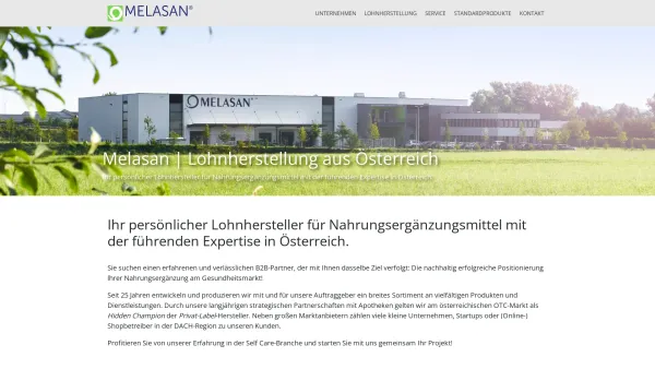 Website Screenshot: MELASAN Produktions und Vertriebsges.m.b.H. - MELASAN – Lohnherstellung von Nahrungsergänzungsmittel aus Österreich - Date: 2023-06-15 16:02:34