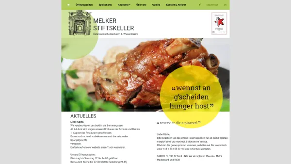 Website Screenshot: Kleemann Gastronomie e. U. Melker Stiftskeller - Melker Stiftskeller - Österreichische Küche im 1. Wiener Bezirk - Date: 2023-06-23 12:06:58