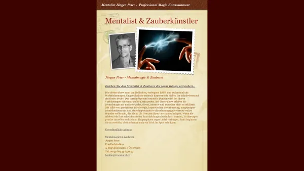 Website Screenshot: Mentalist & Zauberer Jürgen Peter - Mentalist Jürgen Peter - Professional Magic Entertainment - Date: 2023-06-23 12:07:01