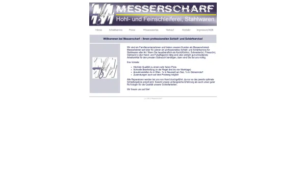 Website Screenshot: Alois MESSERSCHARF Schleifservice - Messerscharf - Schleifservice - Date: 2023-06-14 10:43:50