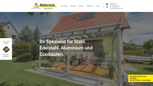 Website Screenshot: Metallbau Röhrich - Ihr Spezialist für Stahl-, Edelstahl-, Aluminium-, und Glasbauten | Metallbau Röhrich - Date: 2023-06-23 12:07:04