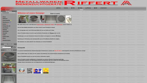 Website Screenshot: Metallwaren-Riffert - Metallwaren-Riffert Bienenzuchtgeräte Imkereigeräte Imkereibedarf - Date: 2023-06-23 12:07:04