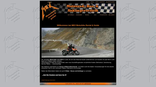 Website Screenshot: MEX motorbike rental & guide / Transporte / Anhängerverleih / Busverleih/ Motorradverleih - Mex-Bikes: HOME - Date: 2023-06-14 10:43:50