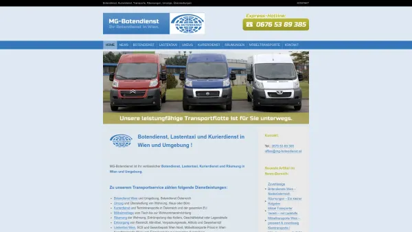 Website Screenshot: MG-TRANS - Botendienst Wien, Lastentaxi, Kurierdienst | MG-Botendienst - Date: 2023-06-23 12:07:07