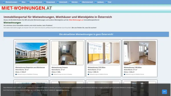 Website Screenshot: Miet-Wohnungen.at - Mietwohnungen und andere Mietobjekte in Österreich - Date: 2023-06-23 12:07:10