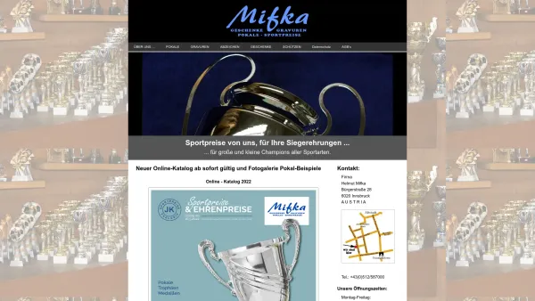 Website Screenshot: Helmut Mifka Pokale Geschenke Gravuren - Pokale und Medaillen von MIFKA - Pokale Geschenke Gravuren Abzeichen - Innsbruck - Tirol - Date: 2023-06-14 10:36:55