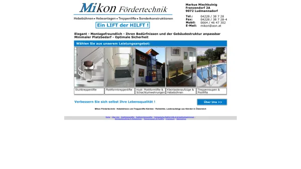 Website Screenshot: Matthäus mikon-foerdertechnik.com - Mikon Fördertechnik - Treppenlifte, Lastenaufzüge, Plattformlifte, Lifte, Rollstuhl - Kärnten - Date: 2023-06-23 12:07:10