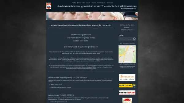 Website Screenshot: Militärakademie Daun-Kaserne Militärrealgymnasium MilRG Wr. Neustadt - Bundesrealgymnasium an der Theresianischen Militärakademie - HOME - Date: 2023-06-15 16:02:34