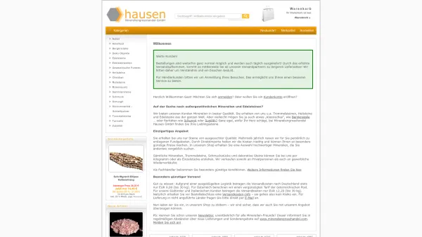 Website Screenshot: Mineraliengrosshandel Hausen GmbH - Mineraliengrosshandel Hausen - Ihr Shop für Edle Steine - Date: 2023-06-23 12:07:13