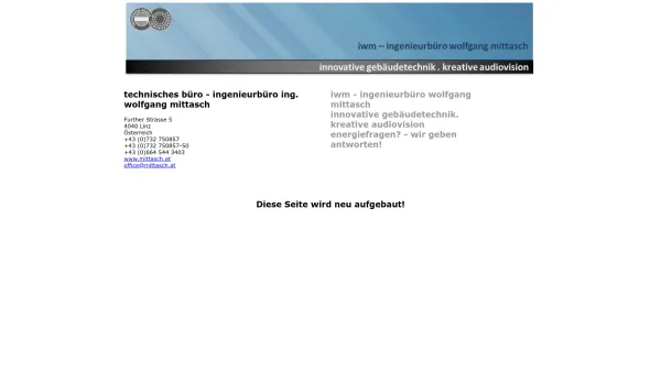 Website Screenshot: iwm . ingenieurbüro wolfgang mittasch . innovative gebäudetechnik . kreative audiovision - Mittasch.at - Date: 2023-06-23 12:07:13