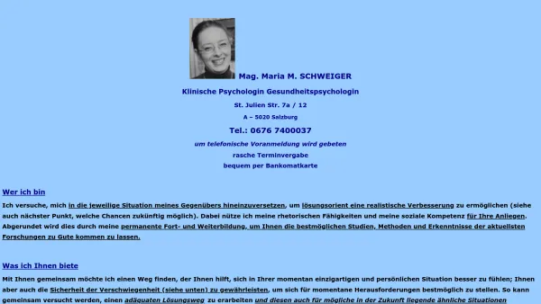 Website Screenshot: Mag. Maria M. Schweiger Klinische Psychologin Gesundheitspsychologin - Klinische Psychologin Salzburg Mag. Maria M. Schweiger - Date: 2023-06-23 12:07:16