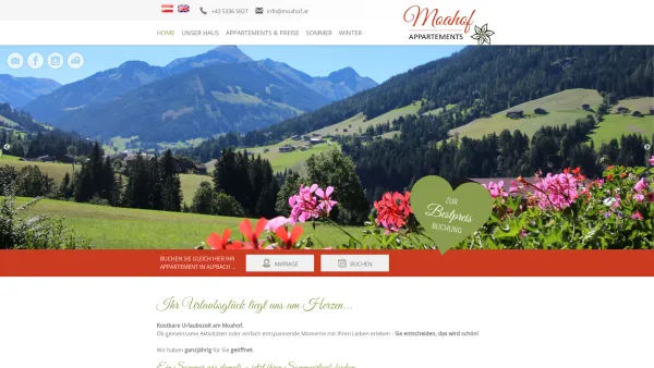 Website Screenshot: Klingler Appartements Ferienwohnungen MOAHOF Alpbach Tirol Austria - Willkommen - Appartements Moahof in Alpbach / Tirol - Date: 2023-06-23 12:07:16