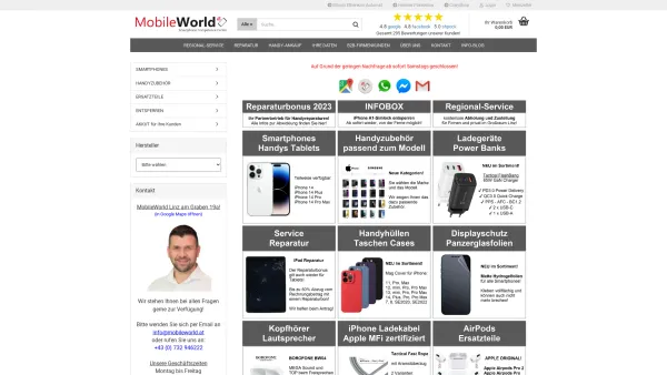 Website Screenshot: MW MobileWorld GmbH - Ihr exklusiver Handyshop in Linz - Date: 2023-06-23 12:07:16