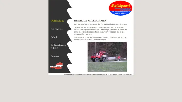 Website Screenshot: Mobilsägewerk-Kreutner - Mobilsägewerk Hannes Kreutner, Kapellstraße 21, 6265 Hart i. Z., Tel. +43 664 521 3672 - Date: 2023-06-23 12:07:16