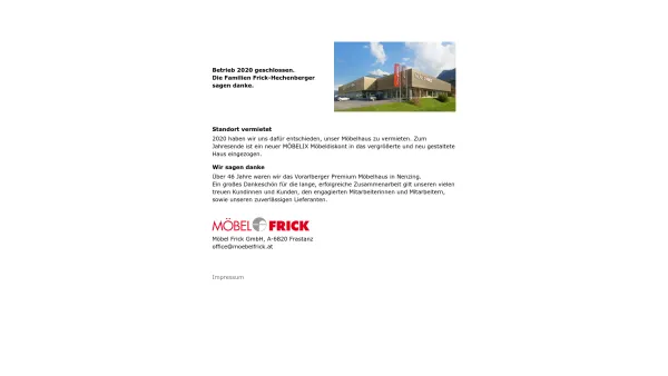 Website Screenshot: Möbel Frick GmbH Einrichtungshaus - Möbel Frick sagt Danke - Date: 2023-06-23 12:07:18