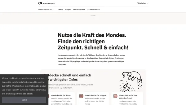 Website Screenshot: Mondrausch - Mondkalender von Mondrausch.com: Nutze die Kraft des Mondes! - Date: 2023-06-14 10:46:46