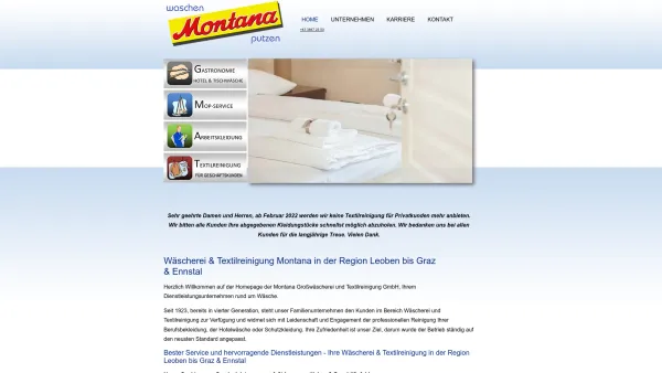 Website Screenshot: Montana Textilpflege - Wäscherei und Textilreinigung in Leoben - Montana Großwäscherei u Chemischreinigung GesmbH - Date: 2023-06-23 12:07:21