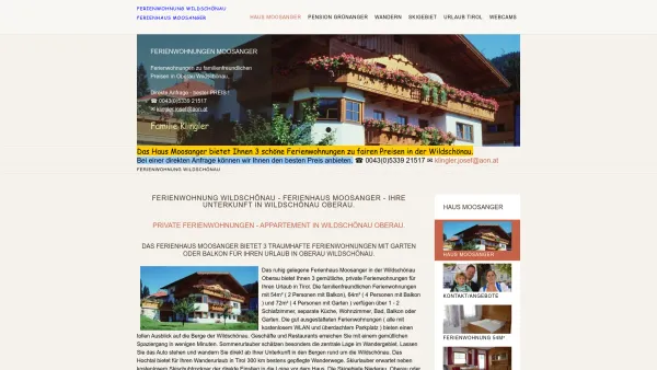 Website Screenshot: Ferienwohnung Moosanger - Ferienwohnung Wildschönau - Ferienhaus Moosanger bietet Ferienwohnungen und Appartement in Wildschönau Oberau. - Date: 2023-06-15 16:02:34