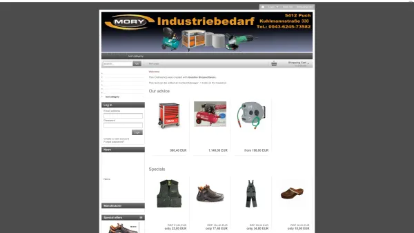 Website Screenshot: Mory Industriebedarf - Mory Industriebedarf - Werkzeuge-Maschinen-Schleifmittel-Arbeitsschutz-Drucklufttechnik - Index - Date: 2023-06-23 12:07:24
