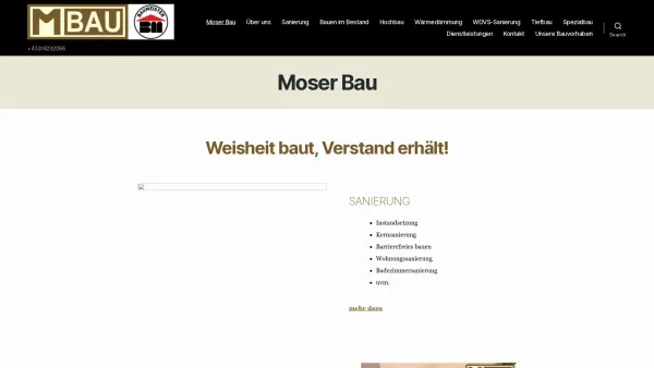 Website Screenshot: Baumeister Peter MOSER GmbH. - Moser Bau - Moser Bau - Date: 2023-06-14 10:47:29
