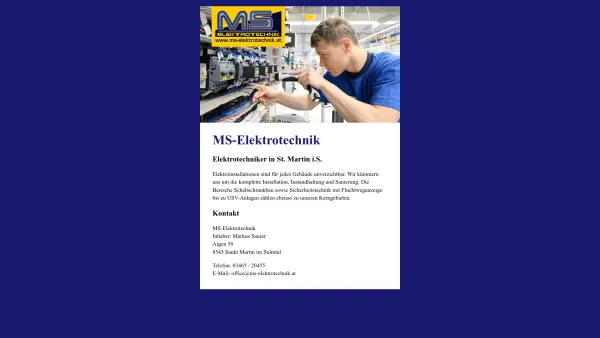 Website Screenshot: MS-Elektrotechnik Inh.Markus Saurer Startseite - MS-Elektrotechnik in Sankt Martin im Sulmtal - Date: 2023-06-14 10:43:59