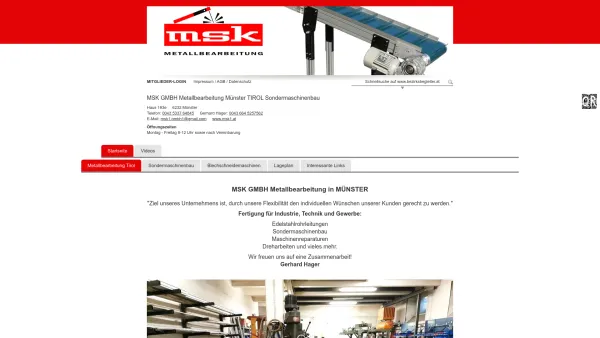 Website Screenshot: MSK GsmbH Metallbearbeitung - Metallbearbeitung Tirol | MSK GMBH Metallbearbeitung Münster TIROL Sondermaschinenbau | bezirksbegleiter.at - Date: 2023-06-15 16:02:34