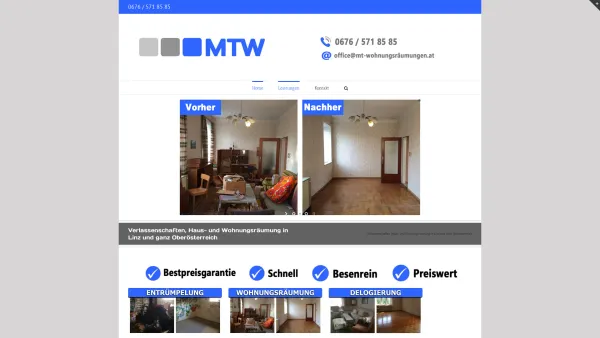 Website Screenshot: MT-Wohnungsräumungen - MTW – Wohnungsräumungen in Linz, Wels, Steyr und ganz Oberösterreich - Date: 2023-06-15 16:02:34