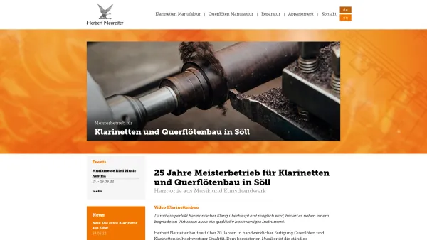 Website Screenshot: Herbert Neureiter Holzblasinstrumente für höchste Ansprüche - Musik Neureiter - Der Meisterbetrieb im Instrumentenbau - Date: 2023-06-14 10:44:01