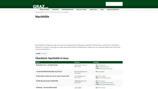 Website Screenshot: Nachhilfeplattform.at - Nachhilfe in Graz - Grazer Nachhilfe - Institute & Angebote - Date: 2023-06-23 12:07:41