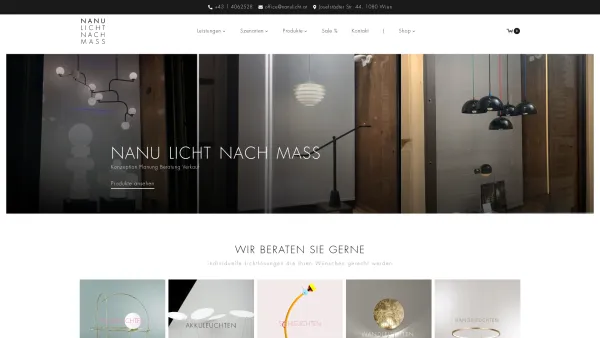 Website Screenshot: Gernot start - NANU LICHT NACH MASS | Stilvolle Beleuchtungslösungen für jeden Geschmack - Date: 2023-06-23 12:07:44