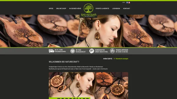 Website Screenshot: NatureCraft Holzschmuck - Holz Schmuck von NatureCraft - Holz Halsketten - Holz Ohrringe - Naturschmuck - Handcrafted Jewellery - made in Tyrol, Austria - Vegan - Upcycled - Date: 2023-06-23 12:07:44