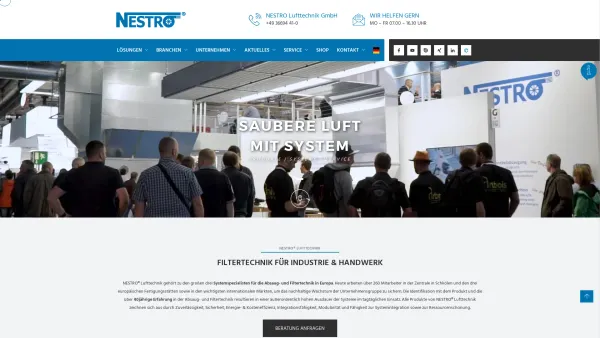 Website Screenshot: NESTRO Lufttechnik GmbH Pelletieranlagen Absaugtechnik Heiztechnik Entsorgungstechnik - Absaugtechnik & Luftfilter | Nestro - Date: 2023-06-23 12:07:47