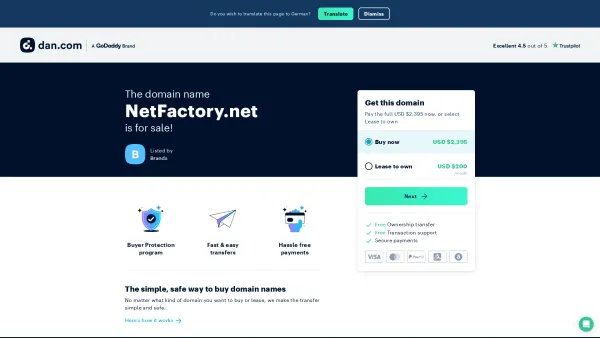 Website Screenshot: Netfactory Network - Internetservicedienste - The domain name NetFactory.net is for sale | Dan.com - Date: 2023-06-23 12:07:50
