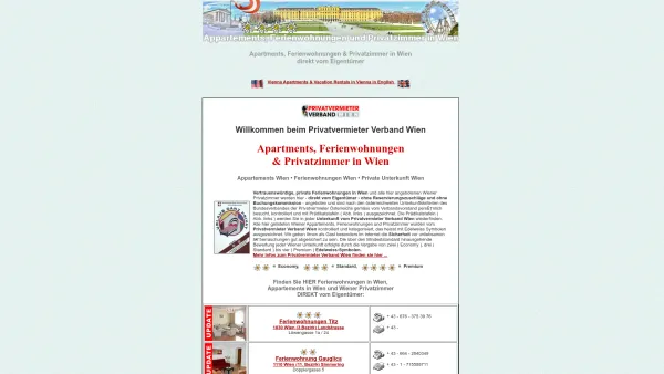 Website Screenshot: 250 Appartements & Ferienwohnungen in Wien - Ferienwohnungen Wien - Wiener Unterkunft vom Privatvermieter Verband Wien - Date: 2023-06-23 12:07:50