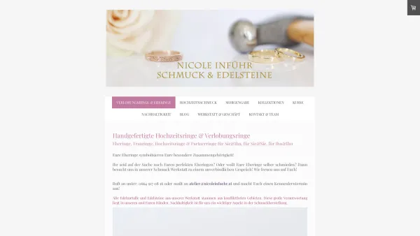 Website Screenshot: Nicole Inführ - Ehering Workshop, Hochzeitsringe, Verlobungsringe Wien, Goldschmied Österreich - Trauringe Eheringe Hochzeitsringe Verlobungsringe Nicole Infuehr Wien - Date: 2023-06-15 16:02:34