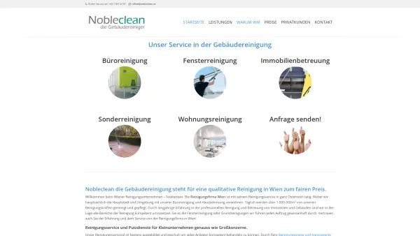 Website Screenshot: Nobleclean die Gebäudereiniger
Reinigungsfirma in Wien - Reinigungsfirma in Wien | NOBLECLEAN die Gebäudereinigung - Date: 2023-06-15 16:02:34