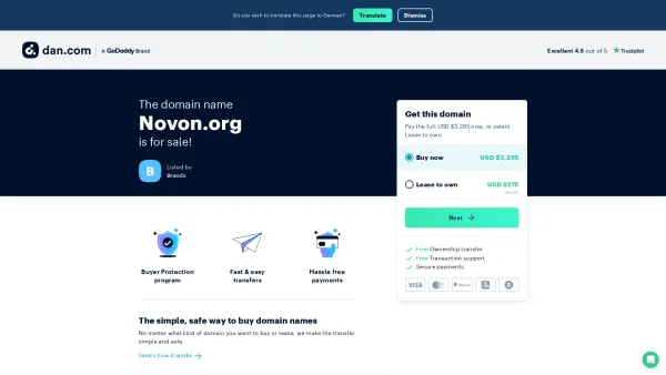 Website Screenshot: NOVON GMBH - The domain name Novon.org is for sale | Dan.com - Date: 2023-06-14 10:44:10