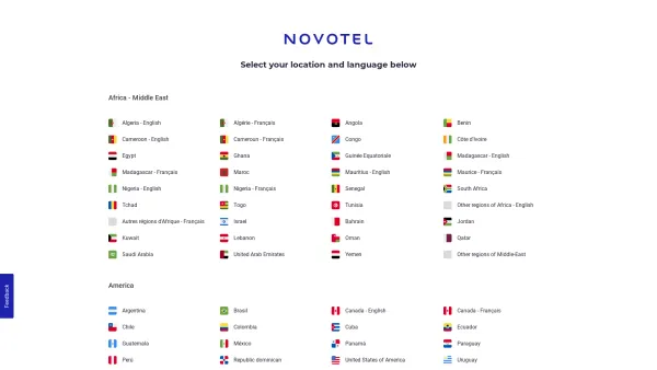 Website Screenshot: Novotel Online hotel booking Last minute prices and promotions. - Select your location and language below - Date: 2023-06-23 12:08:01