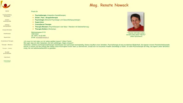 Website Screenshot: Psychotherapie Mag. Renate Nowack - Psychotherapie, Supervision, psychologische Beratung und CranioSacrale Therapie in Wien - Mag. Renate Nowack - Date: 2023-06-23 12:08:01