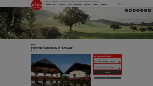 Website Screenshot: Ferienhof Kreuzer Fam Urlaub Oberösterreich Tourismusinformationen aus Oberösterreich - Urlaub auf dem Bauernhof am Attersee mit eigenem Badeplatz - Date: 2023-06-23 12:08:08